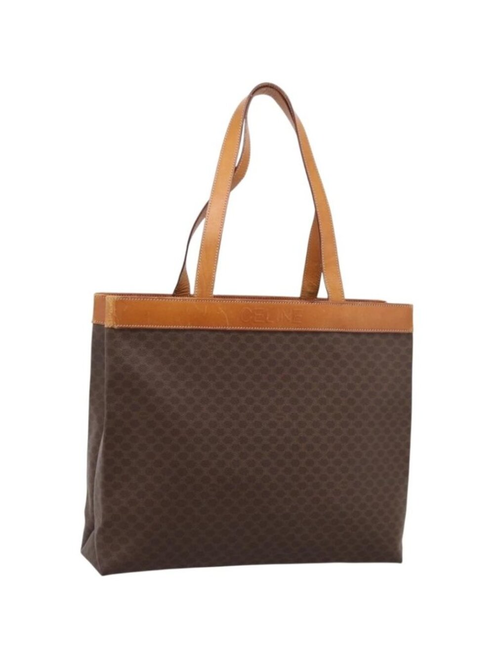 CELINE Macadam Canvas Tote Bag PVC Leather Brown Gold